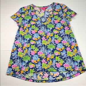 Lilly Pulitzer Blue Floral Short Sleeve Tee